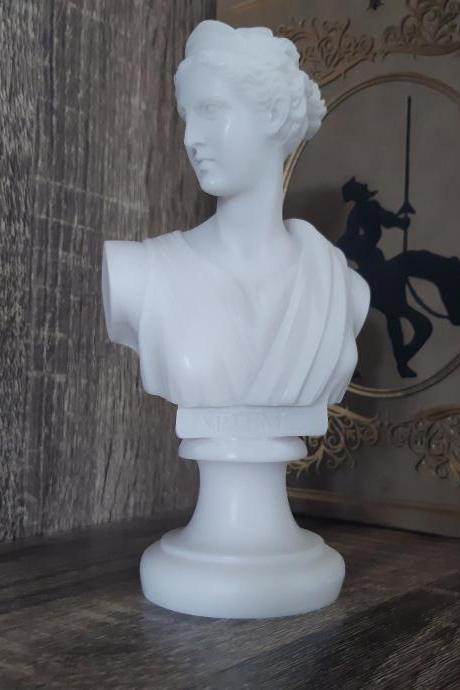 Artemis Diana Bust Sculpture Alabaster Greek Roman Mythology Goddess Handmade Statue 15.60cm