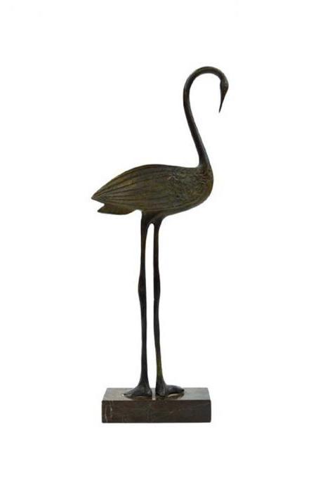 Stork Bird Bronze Marble Sculpture Greek Handmade Figure Statue 31cm