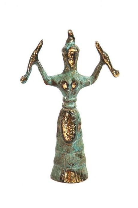Minoan Snake Goddess Bronze Statue Ancient Greek Mythology Replica Statue 13cm