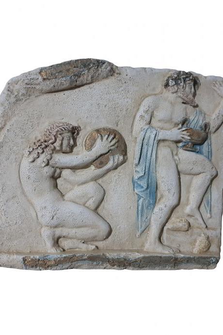 Satyr And Dionysus God Wall Sculpture Greek Handmade Statue 25cm