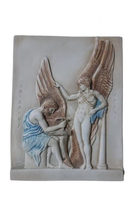 Dedalos and Icarus Sculpture Greek Handmade Alabaster Wall Art Statue 25cm