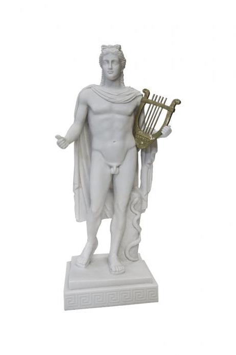 Apollo Greek Roman God Statue Holding his Lyre - Handmade Alabaster Sculpture - NEW model 23-39cm