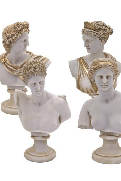 Set Busts Statues of Apollo God, Artemis Diana Goddess, Hermes God, Aphrodite Venus Goddess 15cm height
