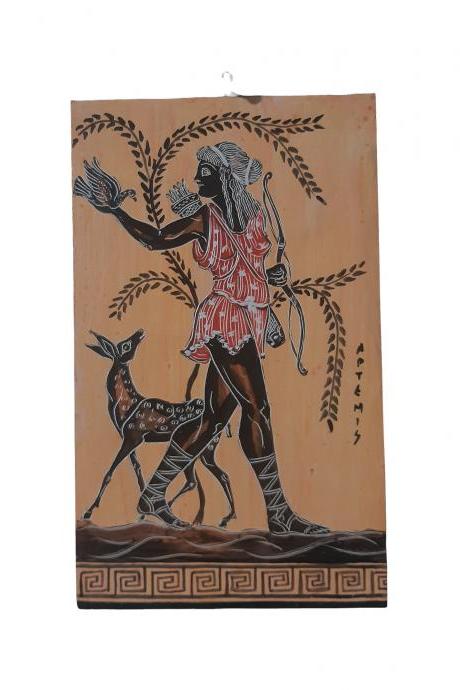 Artemis Diana Greek Roman Goddess Wall Painting Greek Mythology Handmade On Wood 25cm