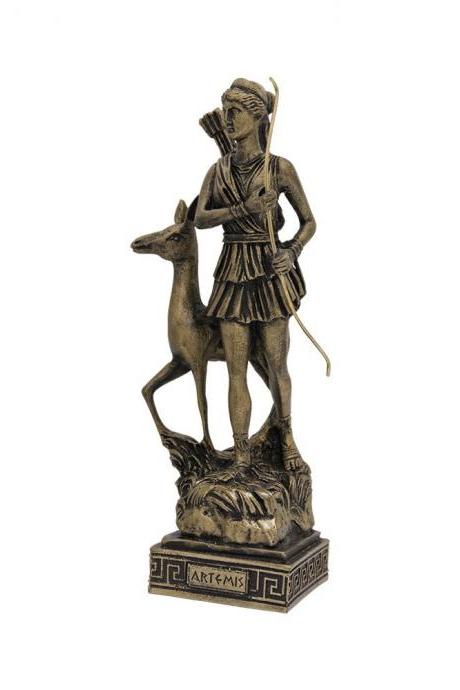 Artemis Diana Goddess of Hunting Statue Ancient Mythology Handmade Alabaster Bronze Sculpture 17cm