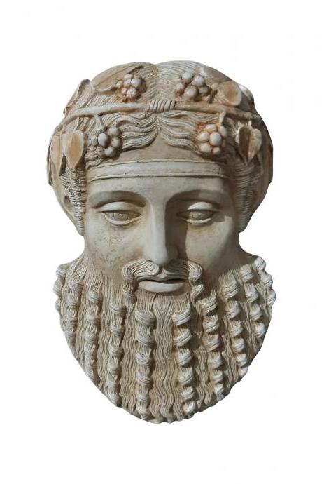Dionysus God Wall Plaque Mask Head Sculpture Ancient Greek Handmade Statue 24cm
