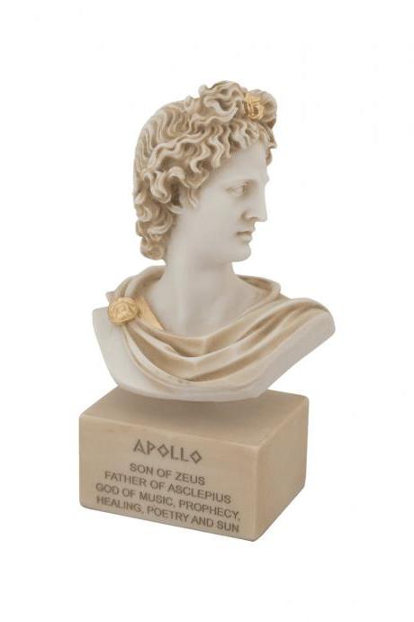 Apollo God Bust Head Statue - Greek Handmade Alabaster Sculpture 19cm - 7.48"