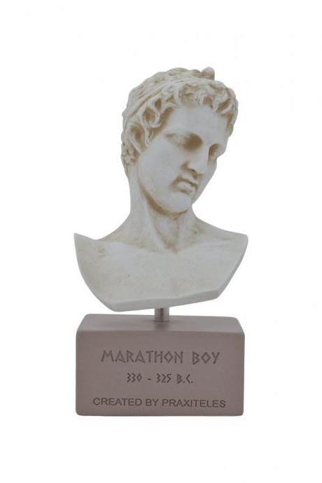 The Marathon Boy Bust Head Sculpture - Ancient Greek Handmade Alabaster Red Statue 18cm - 7.09"