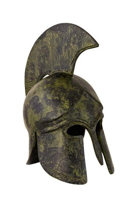 Ancient Greek Corinthian Helmet With Crest Bronze Sculpture Greek Handmade Museum Replica Craft Statue 22cm