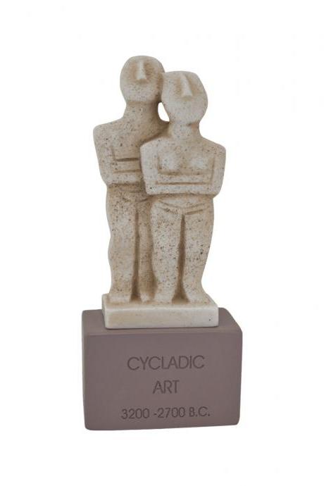 Cycladic Couple Sculpture Greek Handmade Alabaster Idol Figurine Statue 17cm - 6.70&amp;quot;
