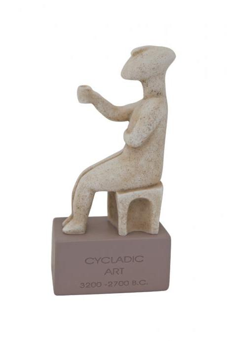 Cycladic Figurine Shitting Handmade Alabaster Figurine Idol Sculpture 18cm - 7.09'
