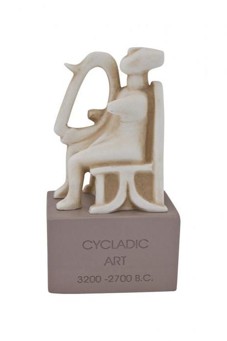 Cycladic Art Statue - A Man Playing Harp - Greek Handmade Alabaster Sculpture 15cm - 5.91'