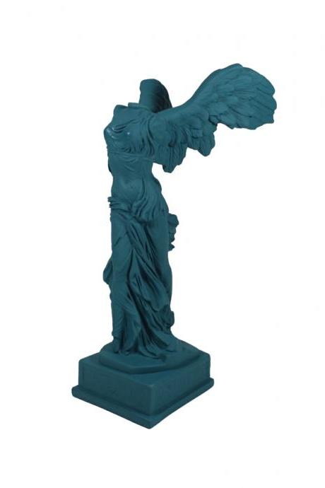 Nike Winged Victory of Samothrace Replica Louvre Museum Sculpture Handmade Statue 39cm - Petrol Color