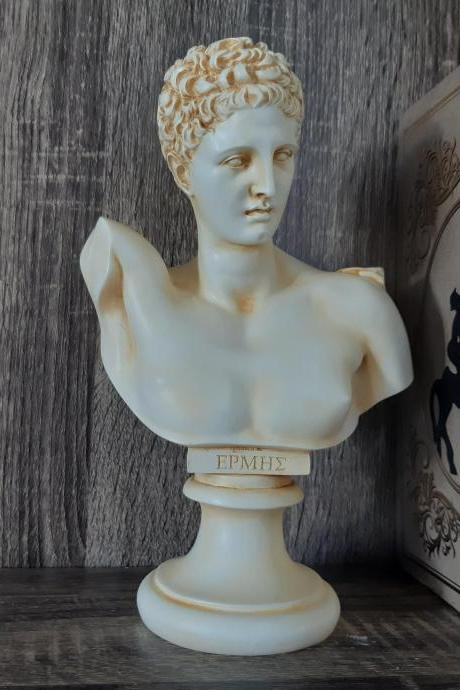 Hermes Bust Statue Greek Handmade Alabaster Head Sculpture 21cm - 8.27 Inches
