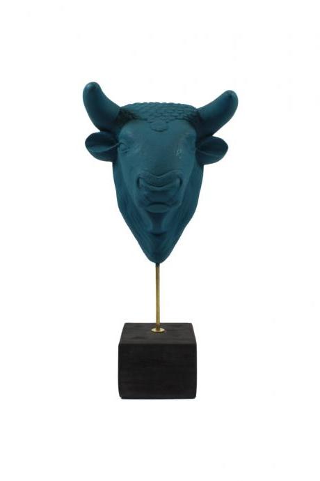 Minotaur Statue Bust Head Plaster Sculpture - Petrol Color