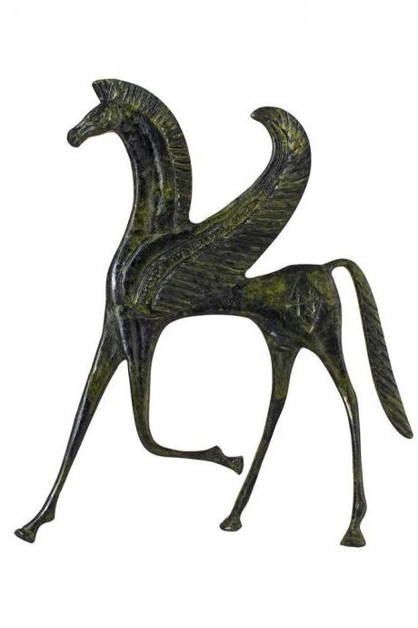 Ancient Greek Bronze Pegasus Horse Sculpture Handmade Hand Painted Craft Statue 19cm