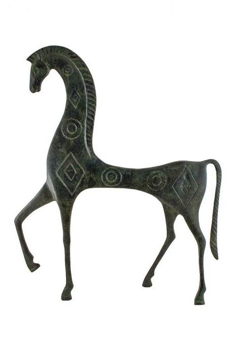 Big Ancient Greek Horse with Bowed Head Sculpture Handmade Hand Painted Craft Statue 58cm