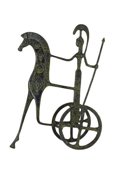 Ancient Bronze Greek Chariot Sculpture of Goddess Athena Handmade Hand Painted Craft Statue 21cm
