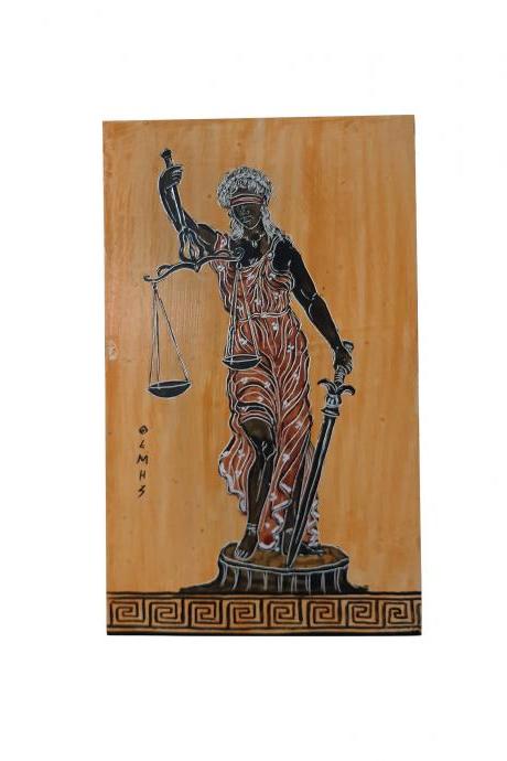 Themis Goddess Wall Painting On Wood Greek Handmade 25cm