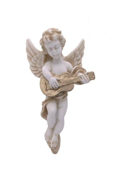 Baby Angel Statue Playing Quitar - Greek Handmade Alabaster Sculpture 15cm - 5.91"