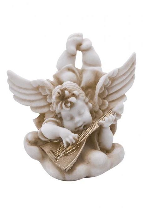 Baby Angel Statue Playing Music - Greek Handmade Alabaster Sculpture 13cm