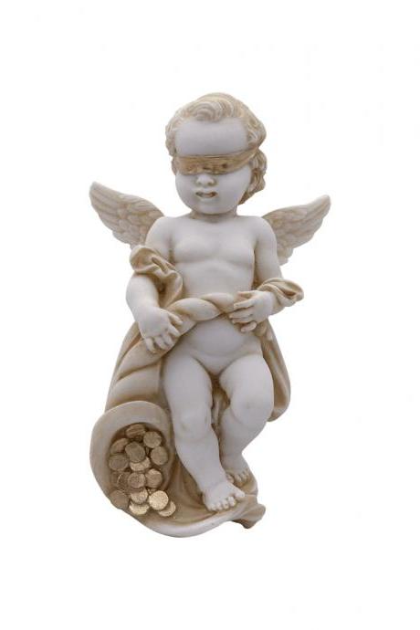 Baby Angel Statue With Lucky Coins - Handmade Greek Alabaster Statue 16cm - 6.30"