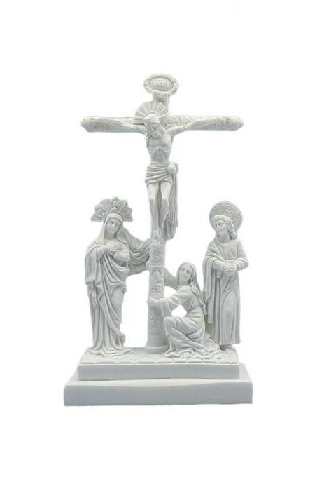 The Crucifiction Of Jesus Sculpture Marble Religious Greek Handmade Statue 28cm