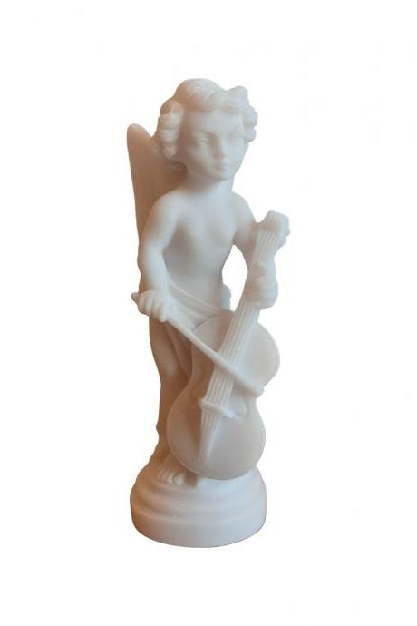  Baby Angel Statue playing violin made of alabaster 15cm