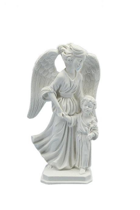  Guardian Angel Sculpture Marble Greek Handmade Religious Statue 14cm