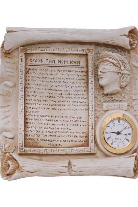 Themis Goddess Oath Clock Sculpture - Greek Handmade Alabaster 14cm