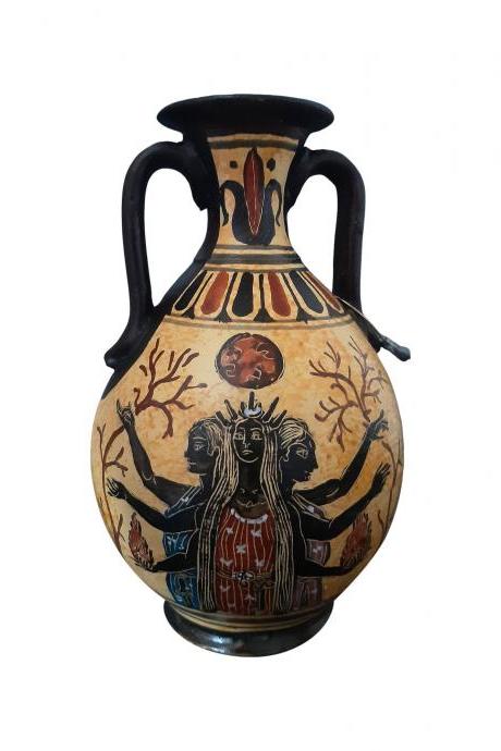 Hecate Goddess Amphora Ceramic Terracotta Vase Greek Handmade 16cm
